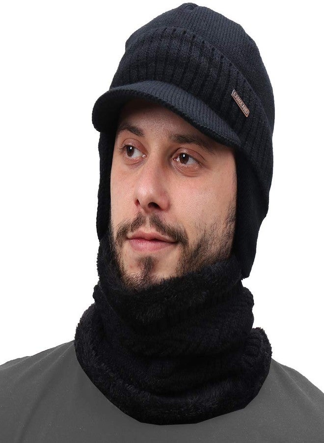 CAMOLAND قبعة شتوية من الصوف بنسبة 30% مع واقي للوجه وأغطية للأذنين للرجال، طقم قبعة ووشاح من الصوف للاستخدام الخارجي - Image 1